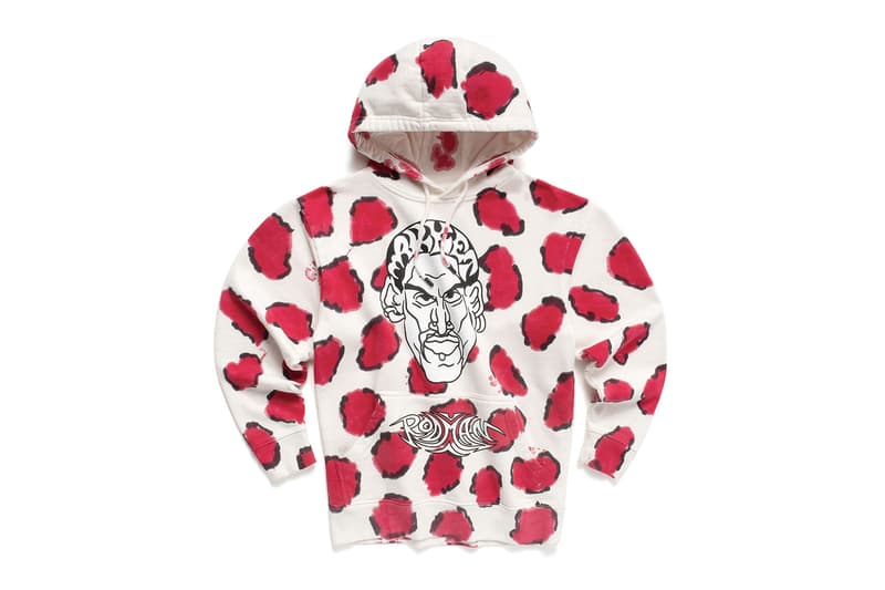 MA®KET Launches a Dennis Rodman Collection pink leopard print hoodies and shorts, photoshoot tees, poster sets, jerseys bucket hats sweatpants woven blankets and Champion basketball shorts apparel home goods doodles pillows smiley face bridal gown t shirt trucker hat release info date price
