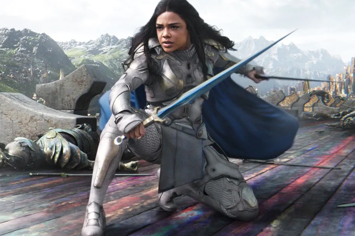 marvel studios cinematic universe thor love and thunder tessa thompson valkyrie outfit costume suit selfie leak 
