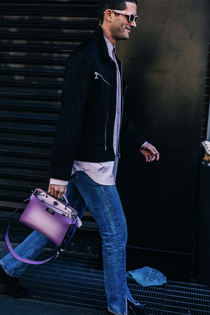 Milan Men's Fashion Week FW22 Street Style Served Coziness in Standout Patterns and Baggy Silhouettes fendi prada comme des garcons jw anderson