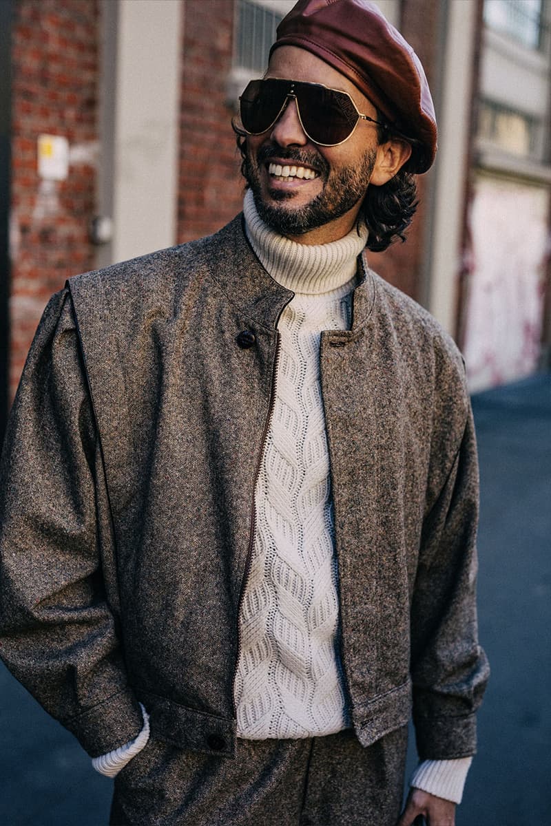 Milan Men's Fashion Week FW22 Street Style Served Coziness in Standout Patterns and Baggy Silhouettes fendi prada comme des garcons jw anderson