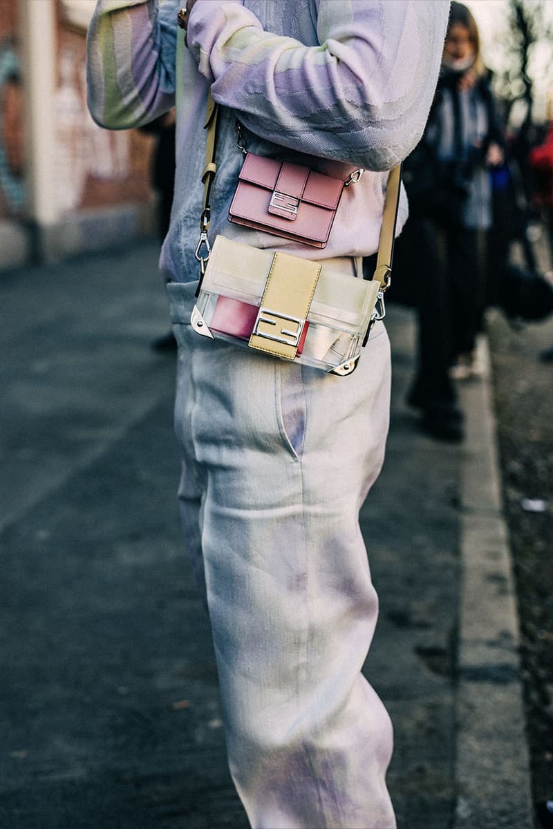 Milan Men's Fashion Week FW22 Street Style Served Coziness in Standout Patterns and Baggy Silhouettes fendi prada comme des garcons jw anderson