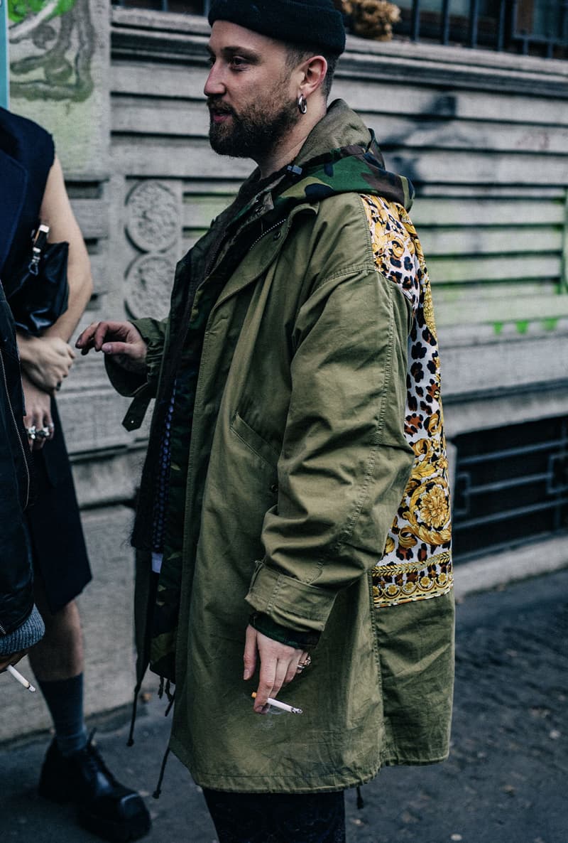 Milan Men's Fashion Week FW22 Street Style Served Coziness in Standout Patterns and Baggy Silhouettes fendi prada comme des garcons jw anderson