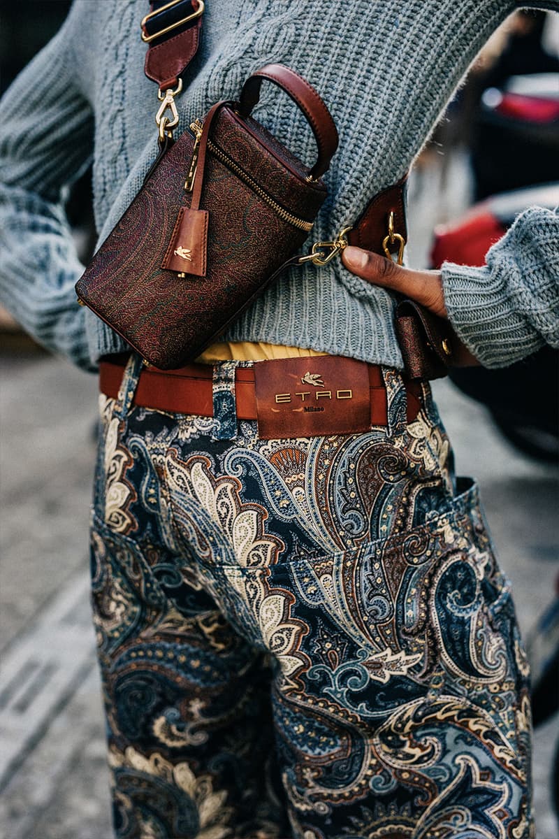 Milan Men's Fashion Week FW22 Street Style Served Coziness in Standout Patterns and Baggy Silhouettes fendi prada comme des garcons jw anderson