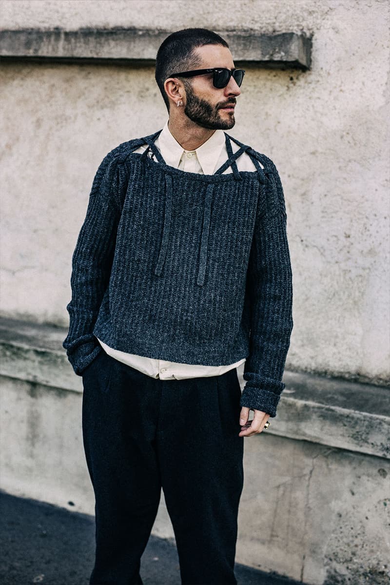 Milan Men's Fashion Week FW22 Street Style Served Coziness in Standout Patterns and Baggy Silhouettes fendi prada comme des garcons jw anderson