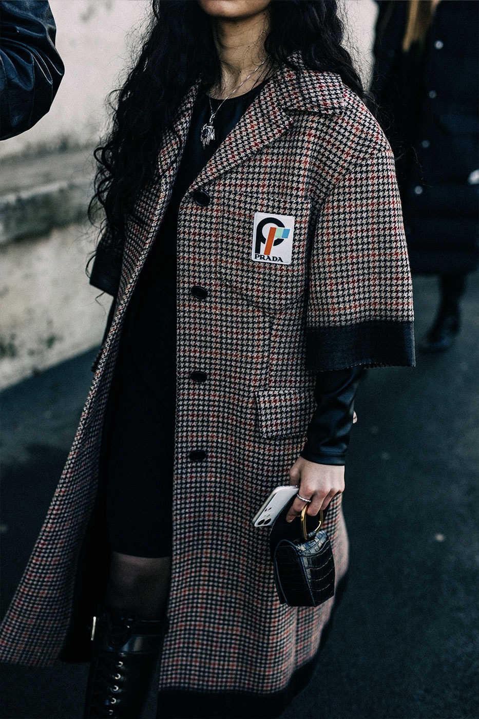 Milan Men's Fashion Week FW22 Street Style Served Coziness in Standout Patterns and Baggy Silhouettes fendi prada comme des garcons jw anderson