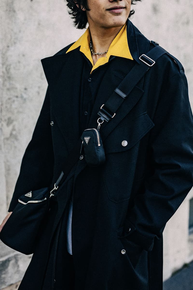 Milan Men's Fashion Week FW22 Street Style Served Coziness in Standout Patterns and Baggy Silhouettes fendi prada comme des garcons jw anderson