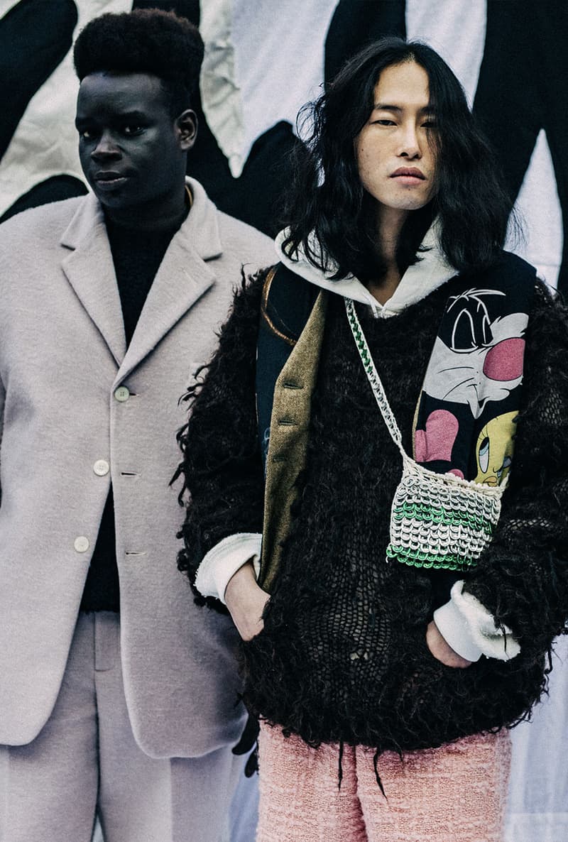 Milan Men's Fashion Week FW22 Street Style Served Coziness in Standout Patterns and Baggy Silhouettes fendi prada comme des garcons jw anderson