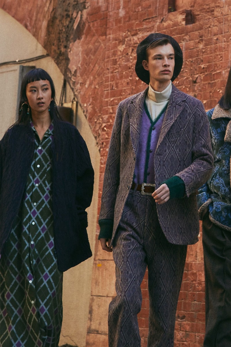 Needles fall winter 2022 lookbook jacquard checked ogee broacde print suits hats jackets tracksuits fur caps baker hats  imagesrelease info 