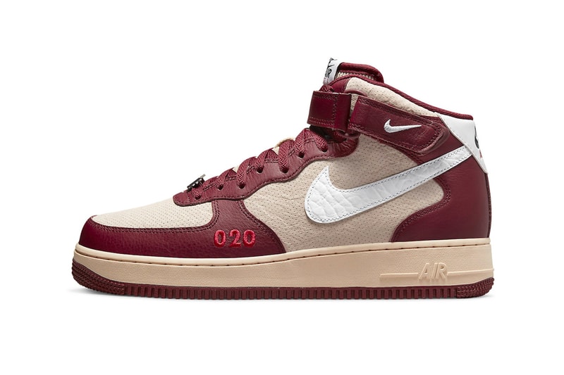 Nike Air Force 1 Mid London Official Look Release Info DO7045 600 dark red maroon cream white 020 perforated leather street sign premium materials release info 