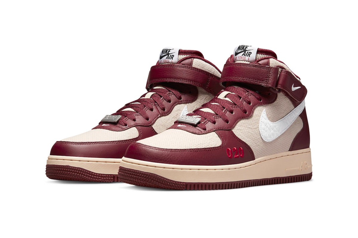 Nike Air Force 1 Mid London Official Look Release Info DO7045 600 dark red maroon cream white 020 perforated leather street sign premium materials release info 