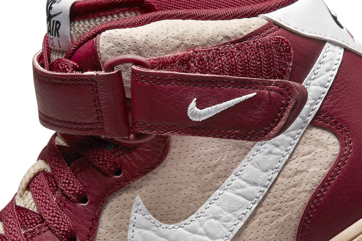 Nike Air Force 1 Mid London Official Look Release Info DO7045 600 dark red maroon cream white 020 perforated leather street sign premium materials release info 