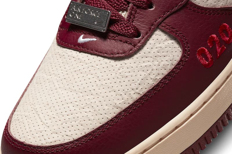 Nike Air Force 1 Mid London Official Look Release Info DO7045 600 dark red maroon cream white 020 perforated leather street sign premium materials release info 