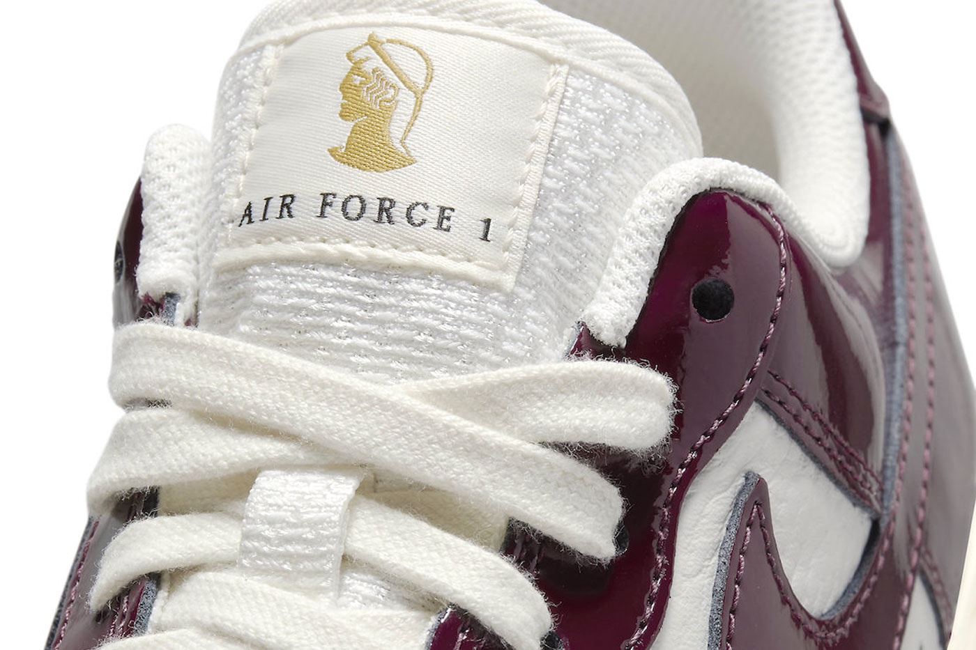 Nike Air Force 1 Low Ancient Rome Release Info dq8583 100 roman empire bust gold figurehead burgundy patent leather white yellowed aged sole unit release date info price
