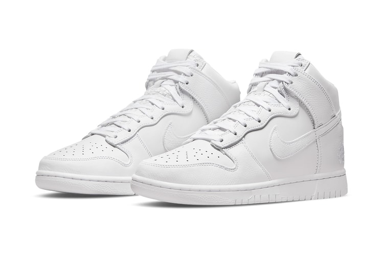 This All-White Nike Dunk High Features Woven Tongues and Chinese Characters