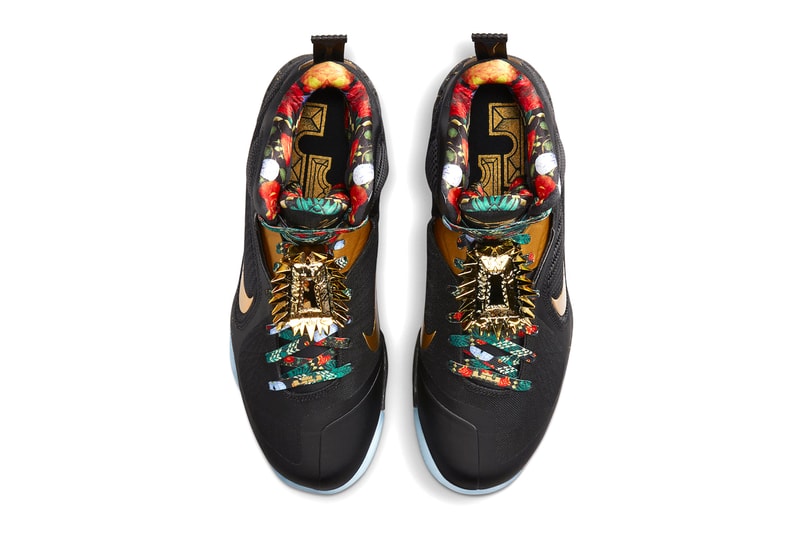Nike LeBron 9 Watch The Throne January 6 DO9353 001 2022 Riccardo tisci black gold lace lock floral laces blue translucent sole shoes sneakers basketball exclusive release info date