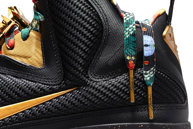 Nike LeBron 9 Watch The Throne January 6 DO9353 001 2022 Riccardo tisci black gold lace lock floral laces blue translucent sole shoes sneakers basketball exclusive release info date