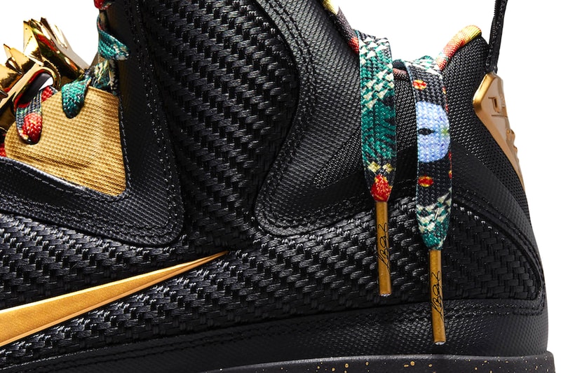 Nike LeBron 9 Watch The Throne January 6 DO9353 001 2022 Riccardo tisci black gold lace lock floral laces blue translucent sole shoes sneakers basketball exclusive release info date