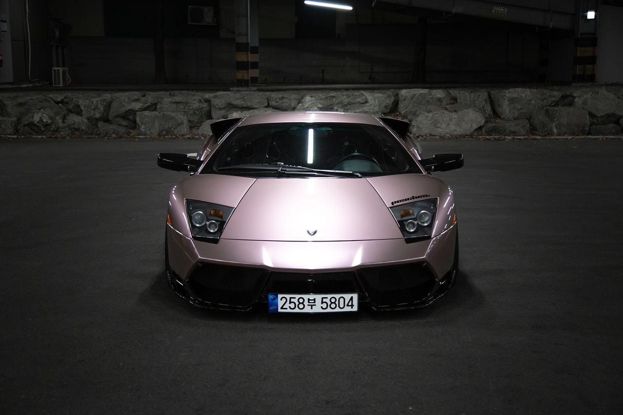 Peaches Ryo and His 2003 Lamborghini Murcielago drivers hypebeast car club purple pink gold rims