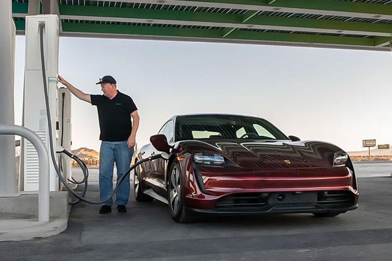 Porsche Taycan Breaks Cross-Country Charging Time World Record fast Kia EV6 tesla plug share electrify america new york los angeles news