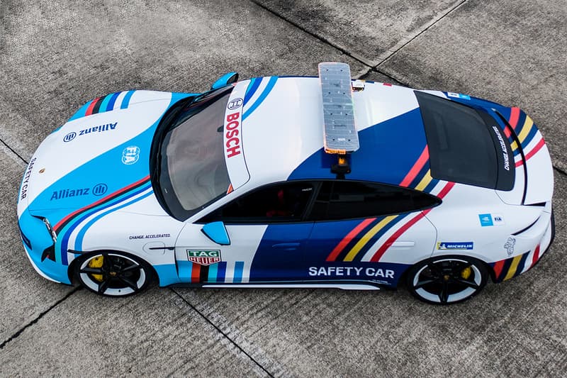 porsche taycan turbo formula e safety car diriya saudi arabia 11 teams 761 horsepower 0 to 100 km 2 8 seconds fire extinguisher communication system debut info