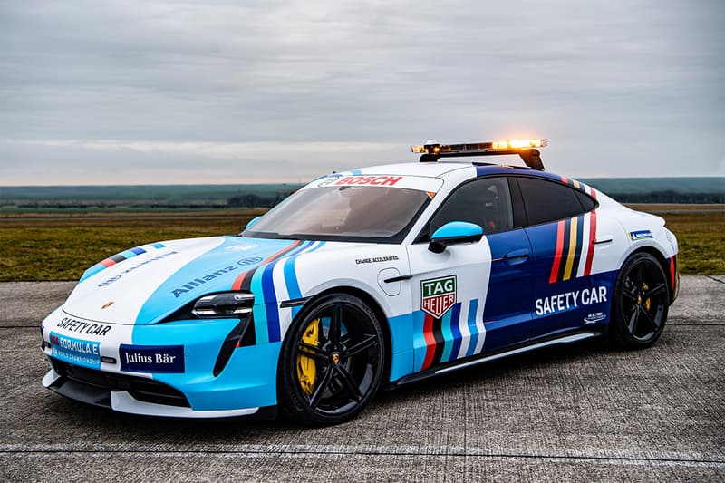 porsche taycan turbo formula e safety car diriya saudi arabia 11 teams 761 horsepower 0 to 100 km 2 8 seconds fire extinguisher communication system debut info