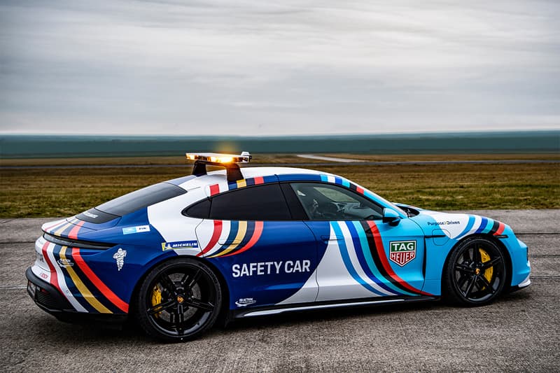 porsche taycan turbo formula e safety car diriya saudi arabia 11 teams 761 horsepower 0 to 100 km 2 8 seconds fire extinguisher communication system debut info