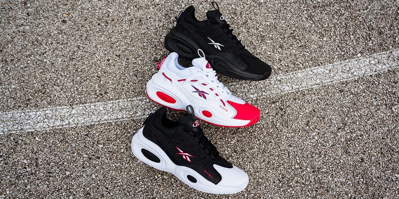 reebok question mid red toe on feet