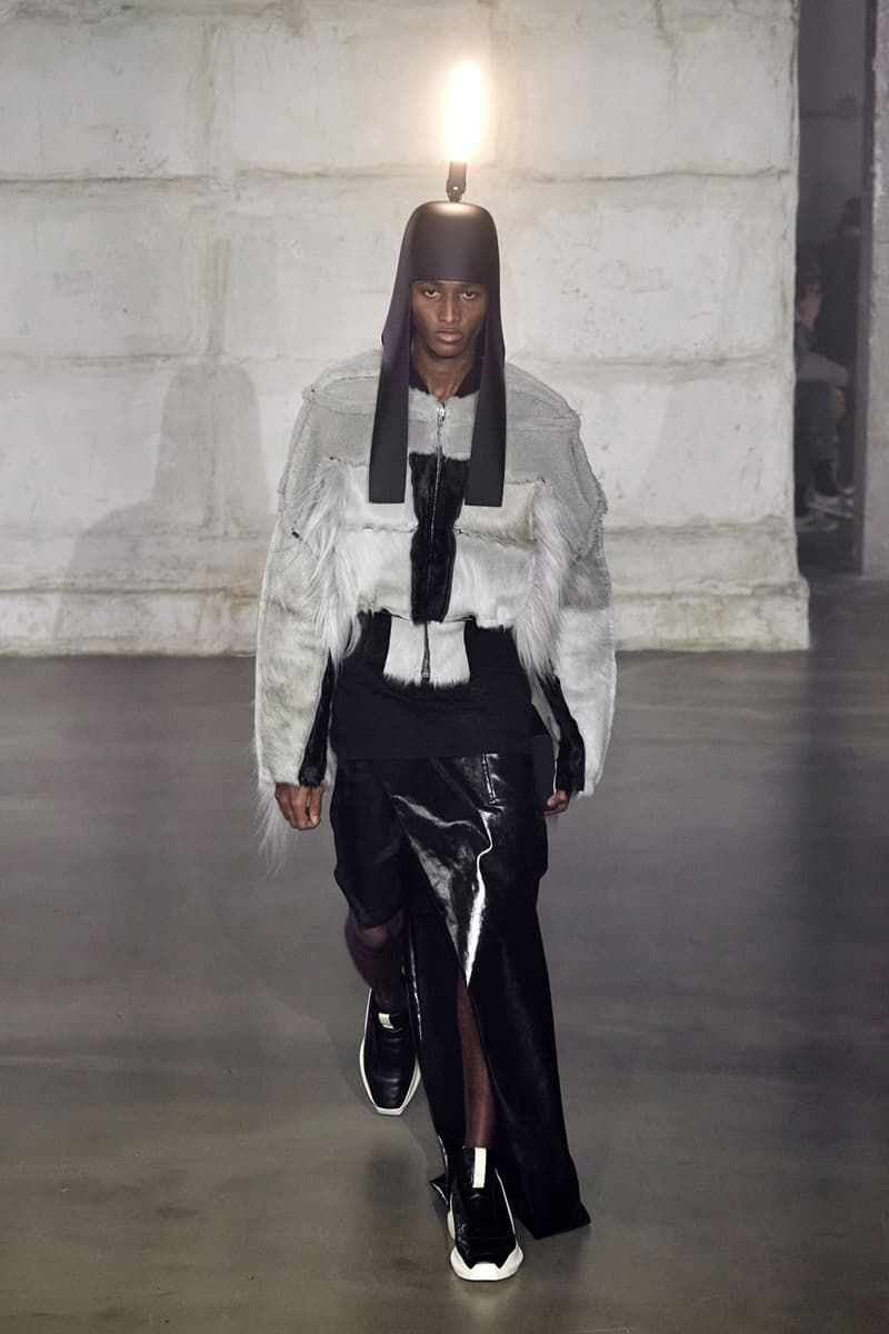 Rick Owens "STROBE" Fall 2022 Menswear Paris Fashion Week Palais de Tokyo Runway Collection Mens Review Lightbulb Hats Dan Flavin Kiss Boots