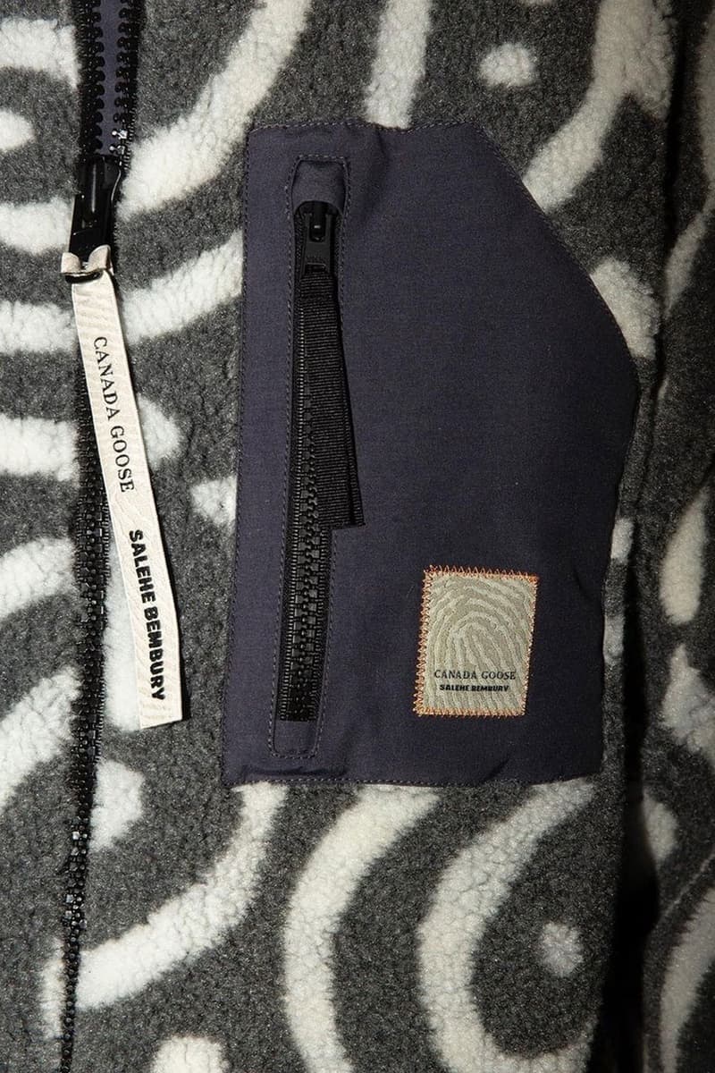 Salehe Bembury teases Canada Goose Outwear Collaboration finger print microfiber mop strands grey khaki fleece news