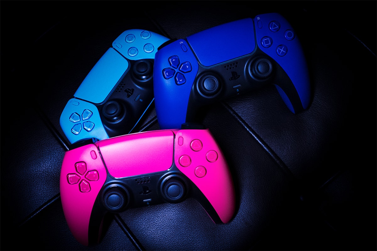 sony playstation 5 controllers colors console covers closer look nova pink starlight blue galactic purple