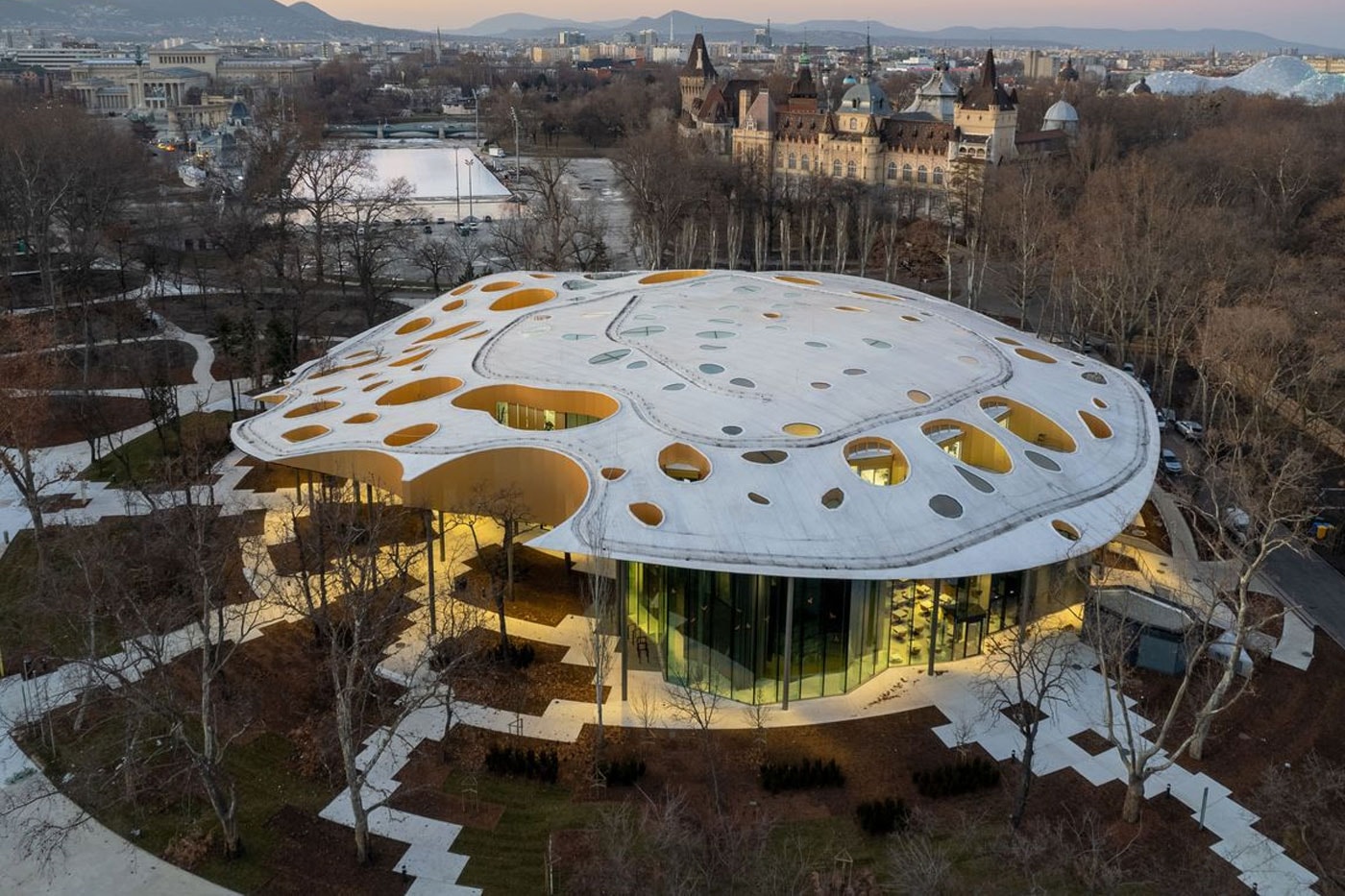 Sou Fujimoto House of Music Opens in Budapest Hungary exhibition hall 2000 years europe music sound dome education center park opening mushroom news