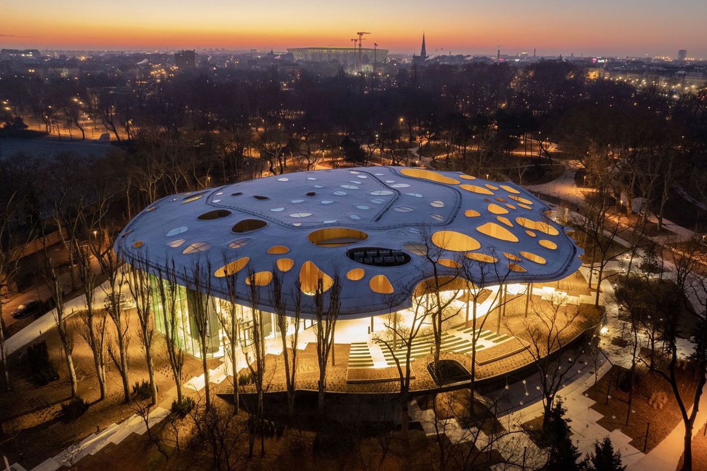 Sou Fujimoto House of Music Opens in Budapest Hungary exhibition hall 2000 years europe music sound dome education center park opening mushroom news