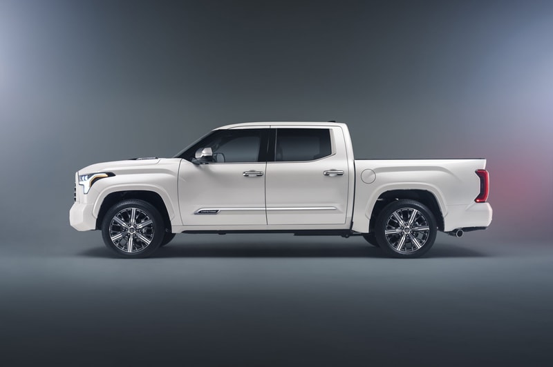 Toyota Announces Luxury Pickup Tundra Capstone Twin-Turbo V-6 Engine Intelligent Safety i-FORCE MAX Hybrid Powertrain 437 Horsepower 22-inch Chrome Rims