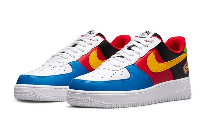 yellow blue and red air force ones