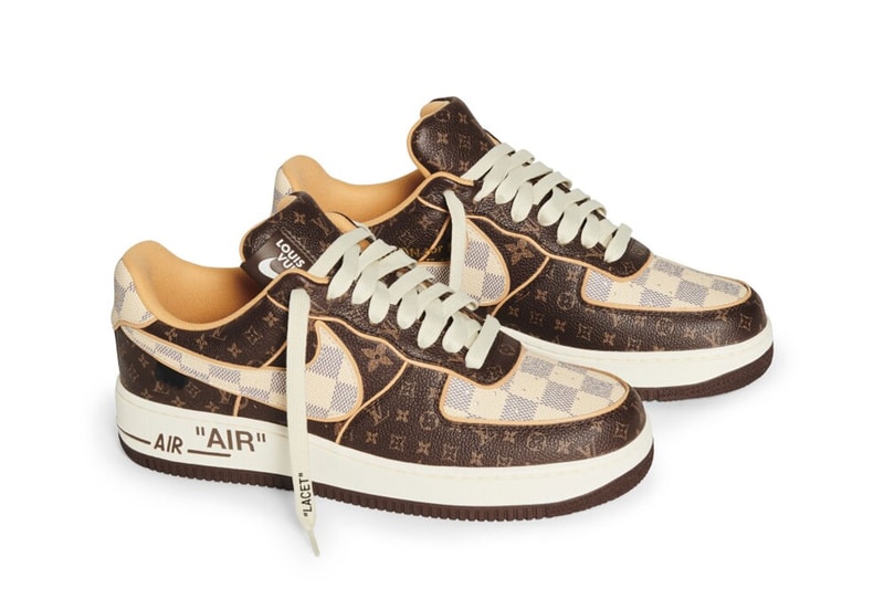 The Louis Vuitton x Nike Air Force 1 by Virgil Abloh Sneaker Is Currently Going for $90,000 USD sneakers sotheby's auctions lv monogram air bespoke