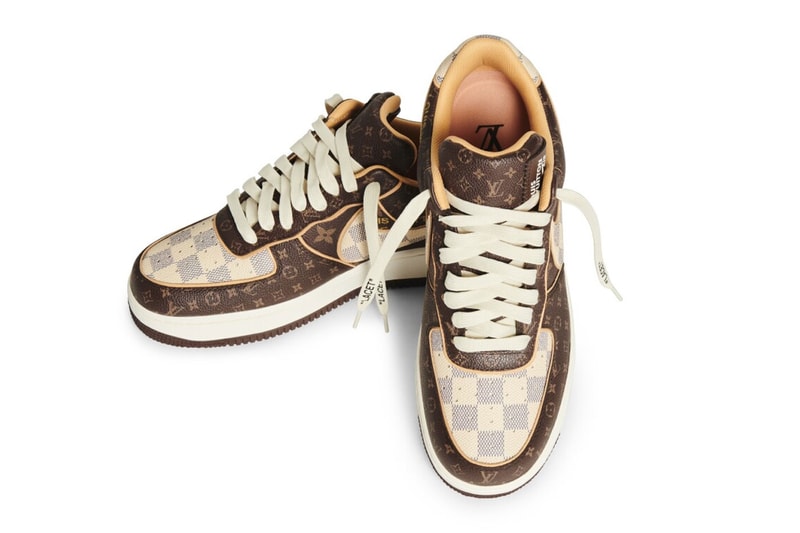 The Louis Vuitton x Nike Air Force 1 by Virgil Abloh Sneaker Is Currently Going for $90,000 USD sneakers sotheby's auctions lv monogram air bespoke