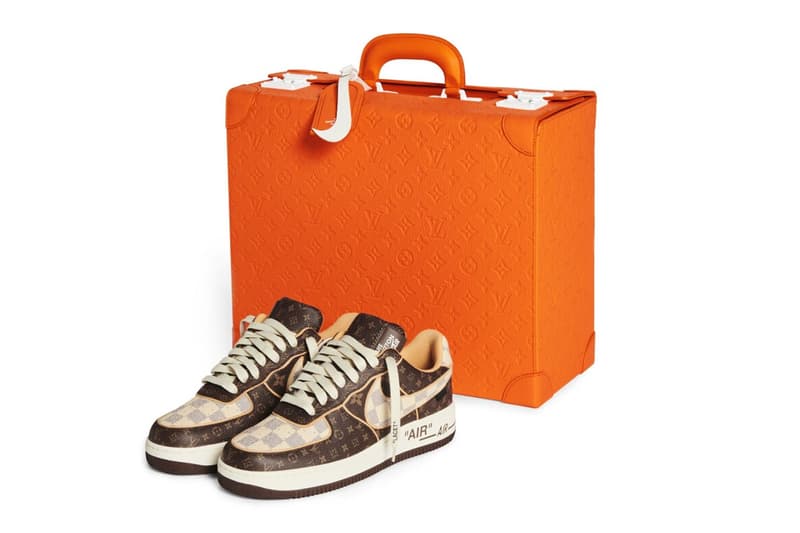 The Louis Vuitton x Nike Air Force 1 by Virgil Abloh Sneaker Is Currently Going for $90,000 USD sneakers sotheby's auctions lv monogram air bespoke