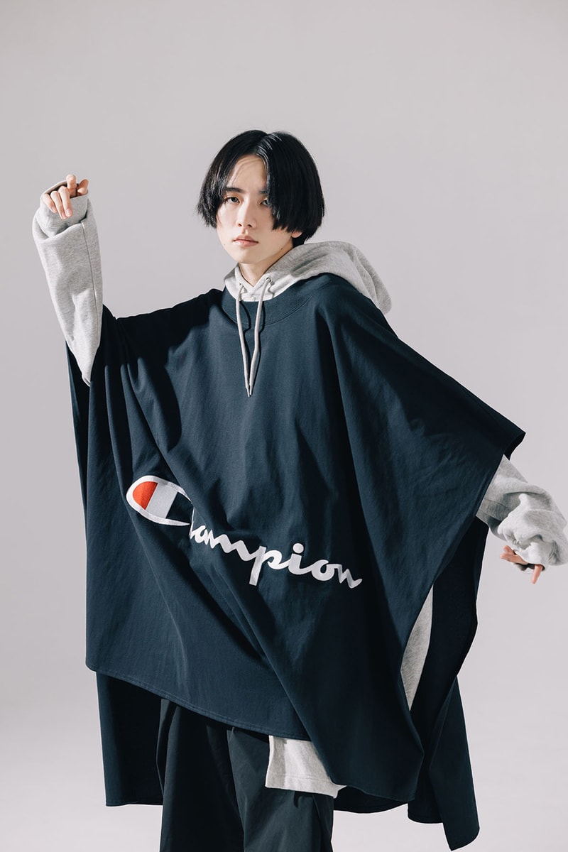 Champion First-Ever Collaboration Tokyo Label ANREALAGE Apparel Collection T-Shirts Hoodies Skirts Sweatpants Oversize Sportswear ○ △ □ 3D Geometric Garments Asymmetrical A-Line Cut Drape Fluid Experimental Fashion Kunihiko Morinaga Japan 