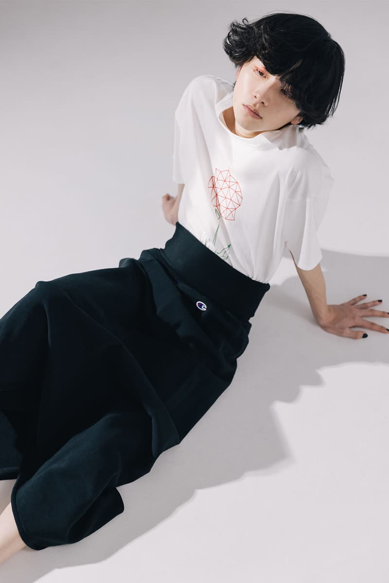 Champion First-Ever Collaboration Tokyo Label ANREALAGE Apparel Collection T-Shirts Hoodies Skirts Sweatpants Oversize Sportswear ○ △ □ 3D Geometric Garments Asymmetrical A-Line Cut Drape Fluid Experimental Fashion Kunihiko Morinaga Japan 