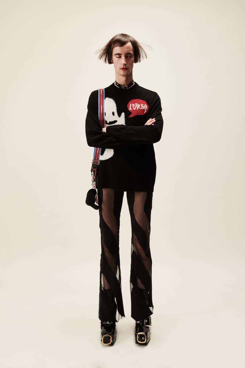 Charles Jeffrey Loverboy AW22 2022 Collection Autumn Winter Luxury Fashion Dresses Pants Tops Jackets Blazers Tom Furse The Horrors Robert Fox Italian Sales Tomorrow Vinyl Record Frayed Collar Ruffle Sheer Diaphanous Gossamer Silk Cotton New York  