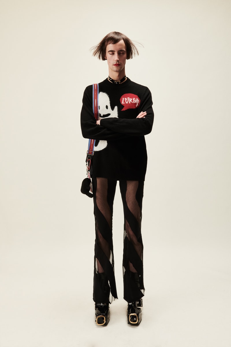 Charles Jeffrey Loverboy AW22 2022 Collection Autumn Winter Luxury Fashion Dresses Pants Tops Jackets Blazers Tom Furse The Horrors Robert Fox Italian Sales Tomorrow Vinyl Record Frayed Collar Ruffle Sheer Diaphanous Gossamer Silk Cotton New York  