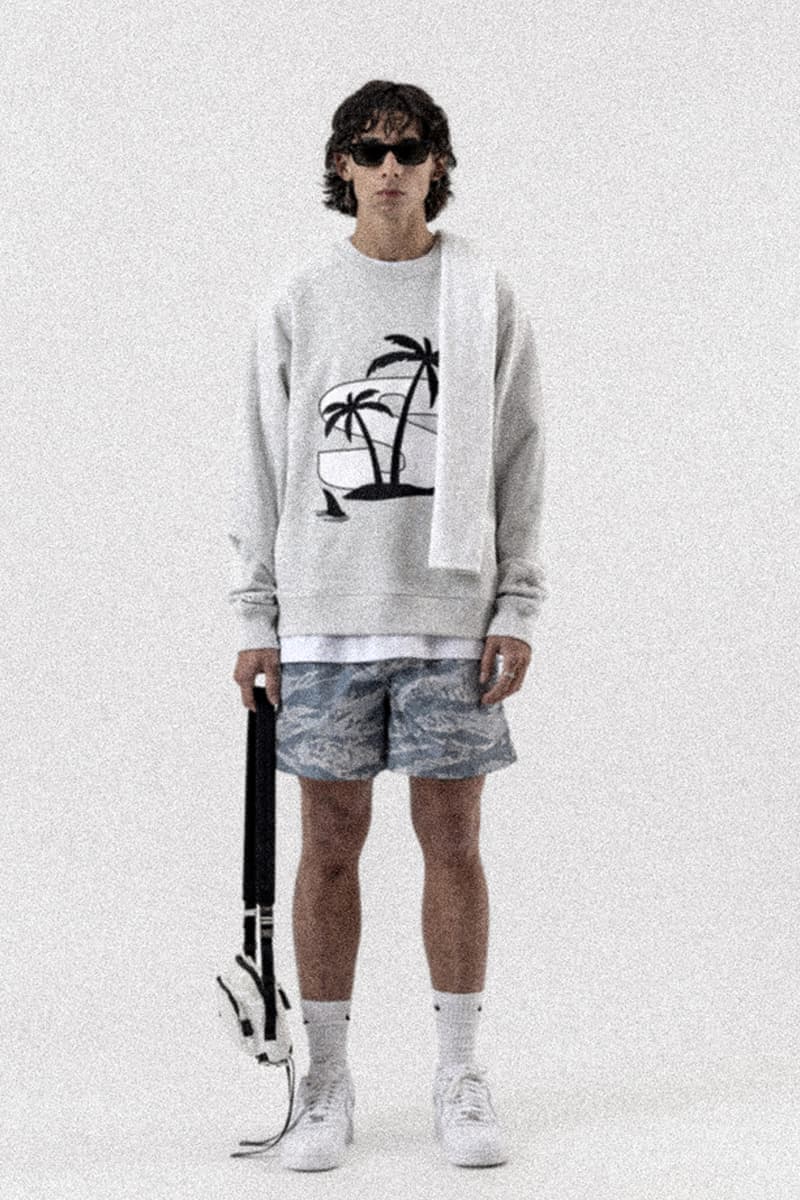 Stampd Unveils Spring/Summer 2022 Collection Surfer Apparel Tailored Garments Technical Lookbook T-shirts Hoodies Trunks Jackets Waterproof Nylon Zip-Up Camo Palm Tree Motif Leopard
