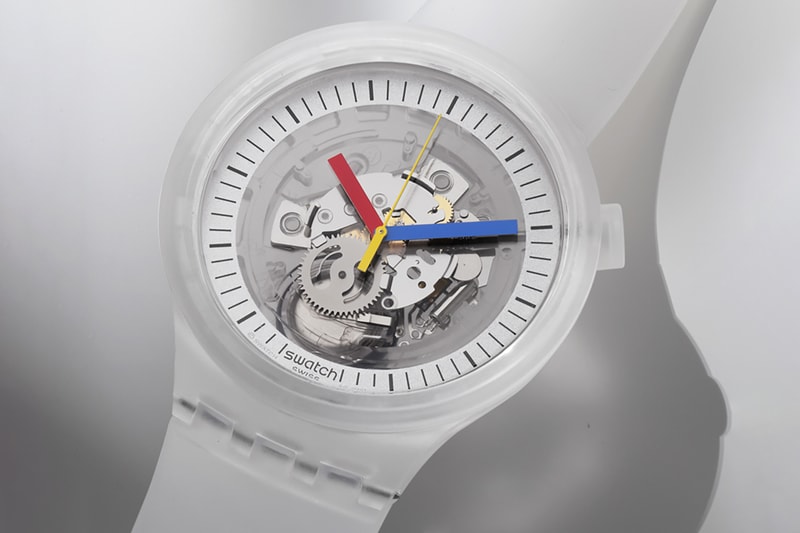 Swatch Unveils Retro Clear Collection Four-Piece Transparent Timepiece Clearly Gent Big Bold New Skin NFC Chip Contactless Payments 1985 Jellyfish 47mm Case 30 Meters Waterproof Glossy Frosted Strap Aperture Red Blue Yellow Hands Mechanisms Internal 