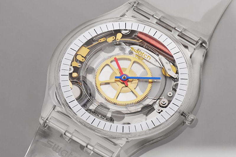 Swatch Unveils Retro Clear Collection Four-Piece Transparent Timepiece Clearly Gent Big Bold New Skin NFC Chip Contactless Payments 1985 Jellyfish 47mm Case 30 Meters Waterproof Glossy Frosted Strap Aperture Red Blue Yellow Hands Mechanisms Internal 