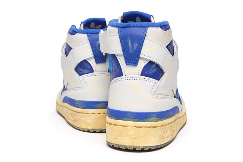 adidas Originals Forum '84 High AEC Retro Distressed Aged Yellowed Basketball Sneaker Three Stripes OG Release Information gz6467 gz6468 white yellow blue