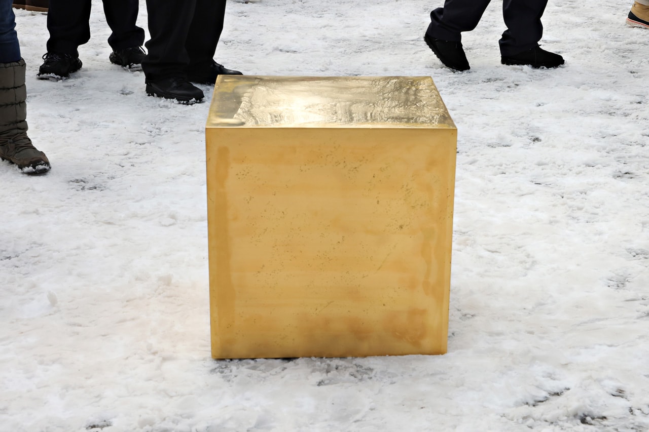 Niclas Castello Gold Cube Sculpture NYC Central Park
