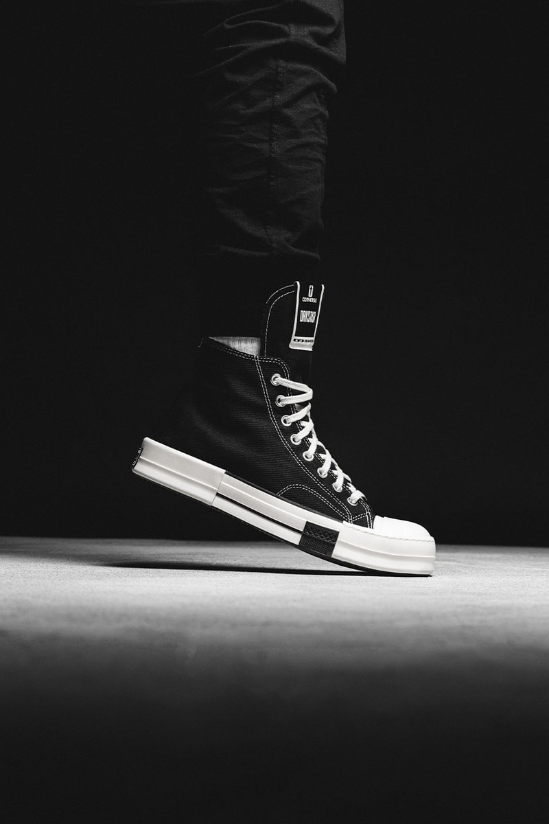 Rick Owens DRKSHDW Converse DRKSTAR New Colorways backpack dad cap long star stacked stretch tongue white black high low release info