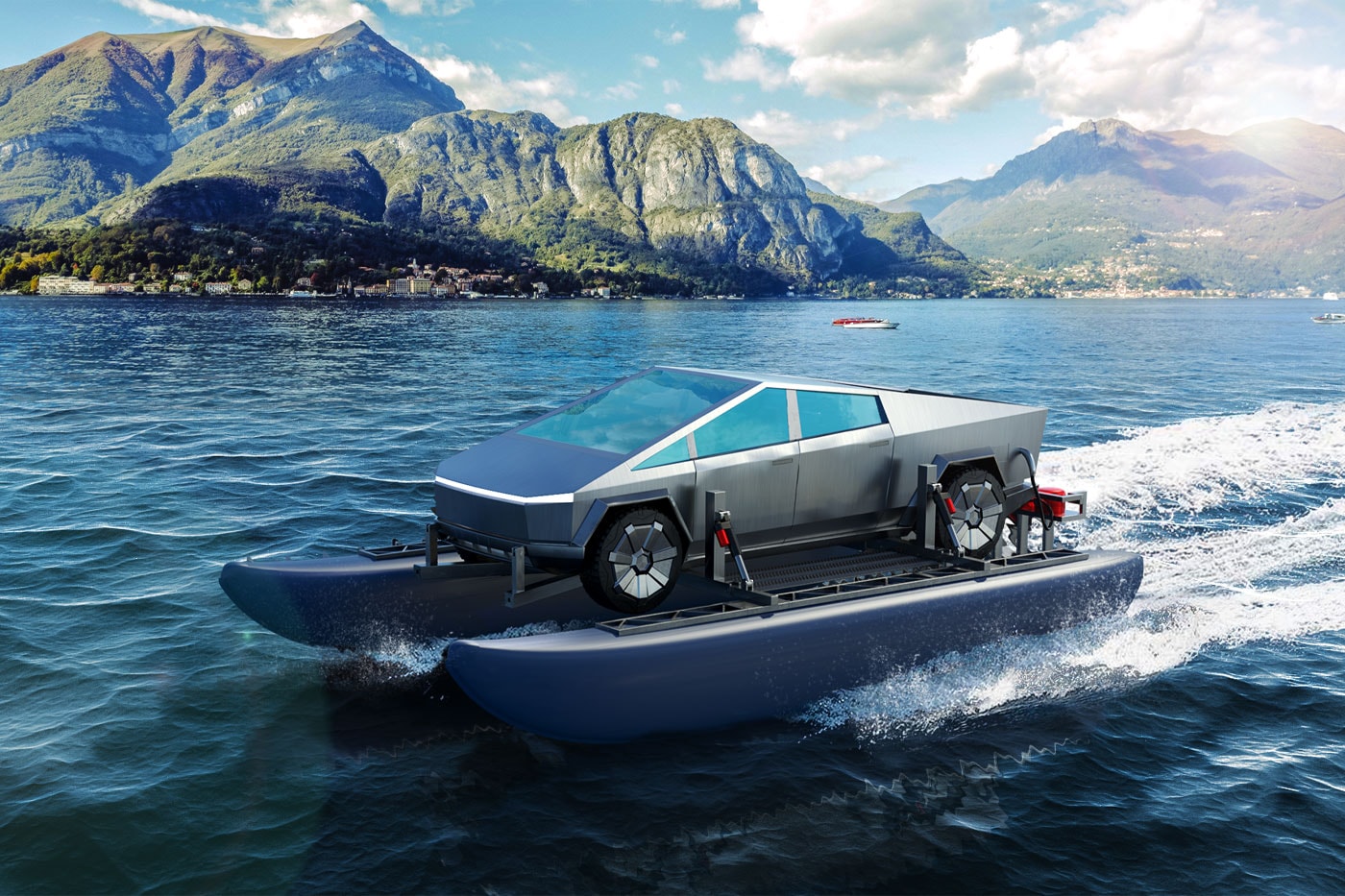 Tesla Cybertruck Catamaran electric vehicles Anthony Diamond tswlm electric vehicles hydrofoils