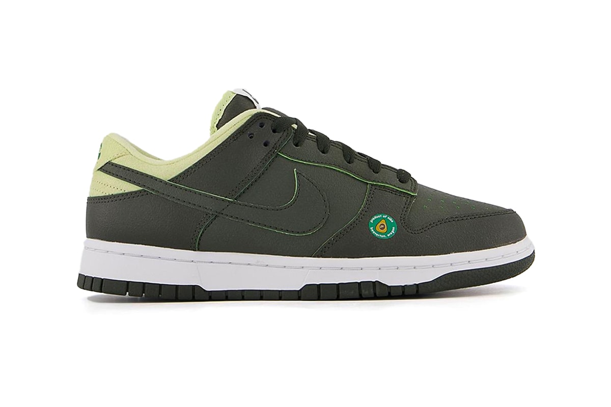 Nike Dunk Low Avocado sticker nutrition facts mesh shopping bag green white olive fruit release info