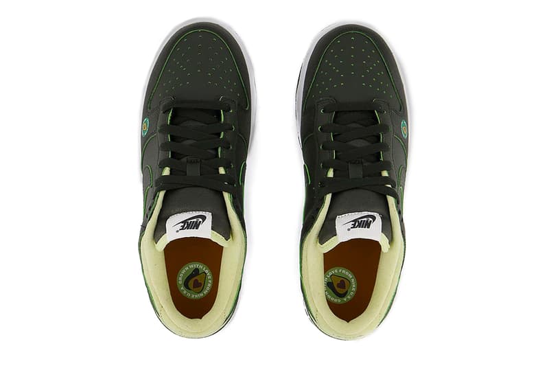 Nike Dunk Low Avocado sticker nutrition facts mesh shopping bag green white olive fruit release info